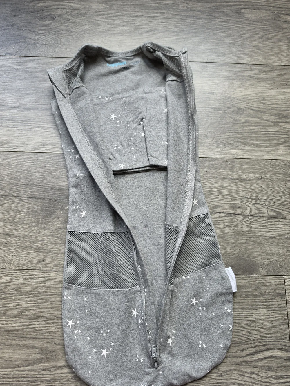 Grey Star-Print Baby Swaddle Sleep Sack with Center Zip